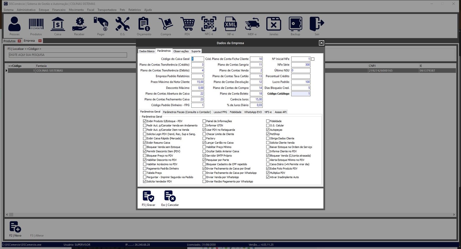 ⚙️ Parâmetros da Empresa